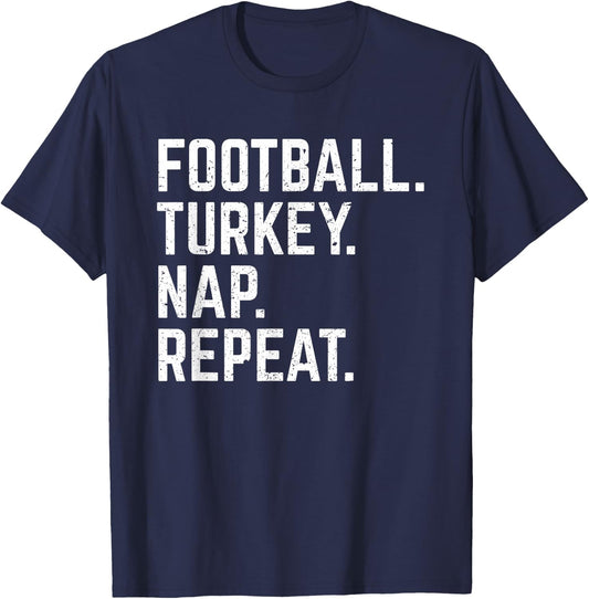 Football Turkey Nap Repeat Thanksgiving Shirt Kids Gift T-Shirt - T-Shirt | Navy