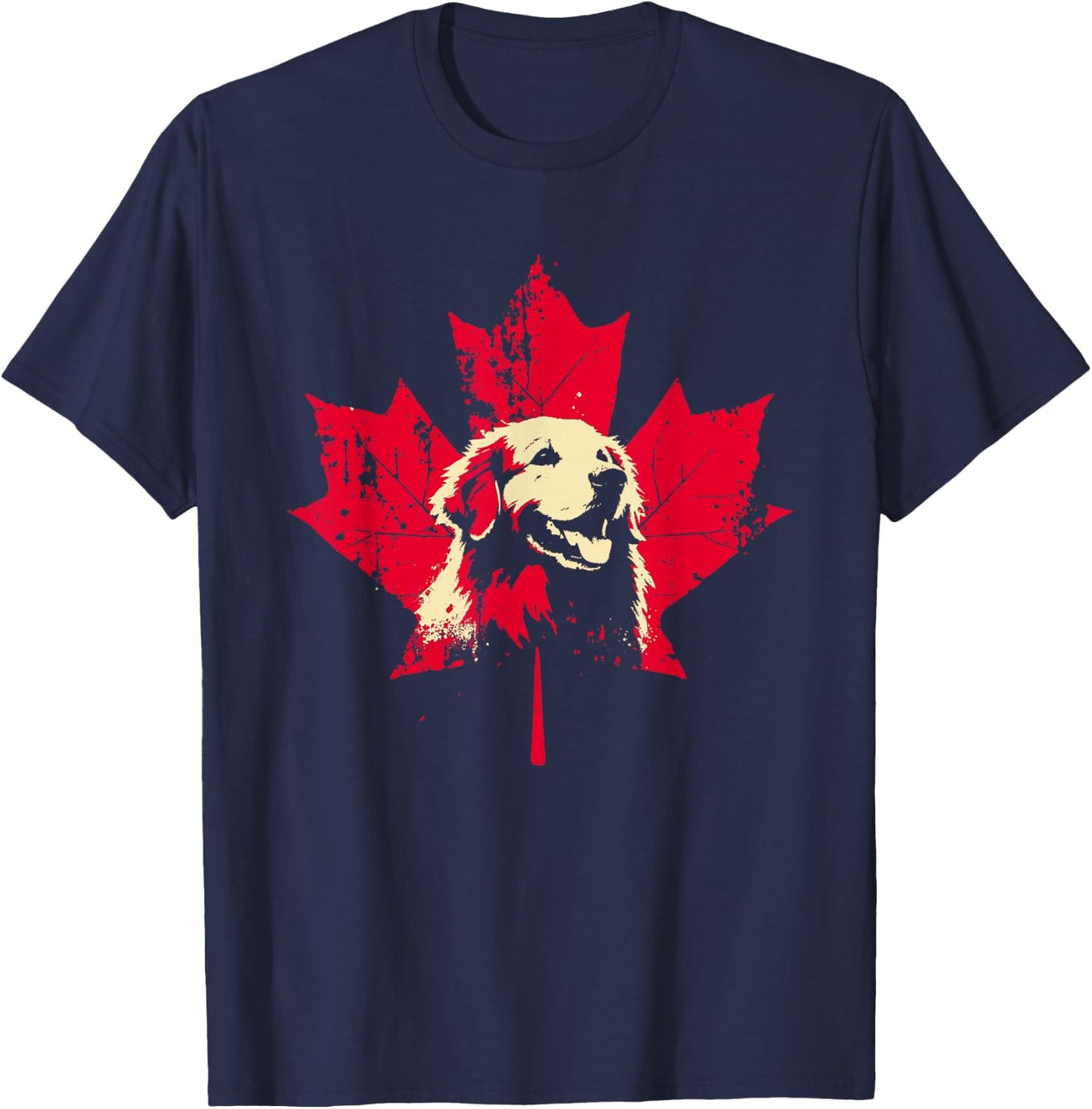 Golden Retriever Maple Leaf - Vintage Canadian Goldie T-Shirt - T-Shirt | Navy