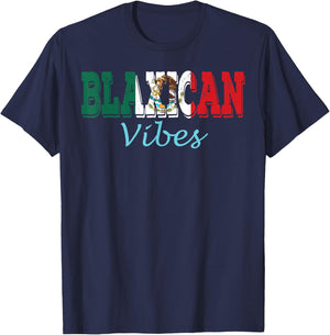 Blaxican Vibes Half Black Half Mexicana Black History Month T-Shirt - T-Shirt | Navy