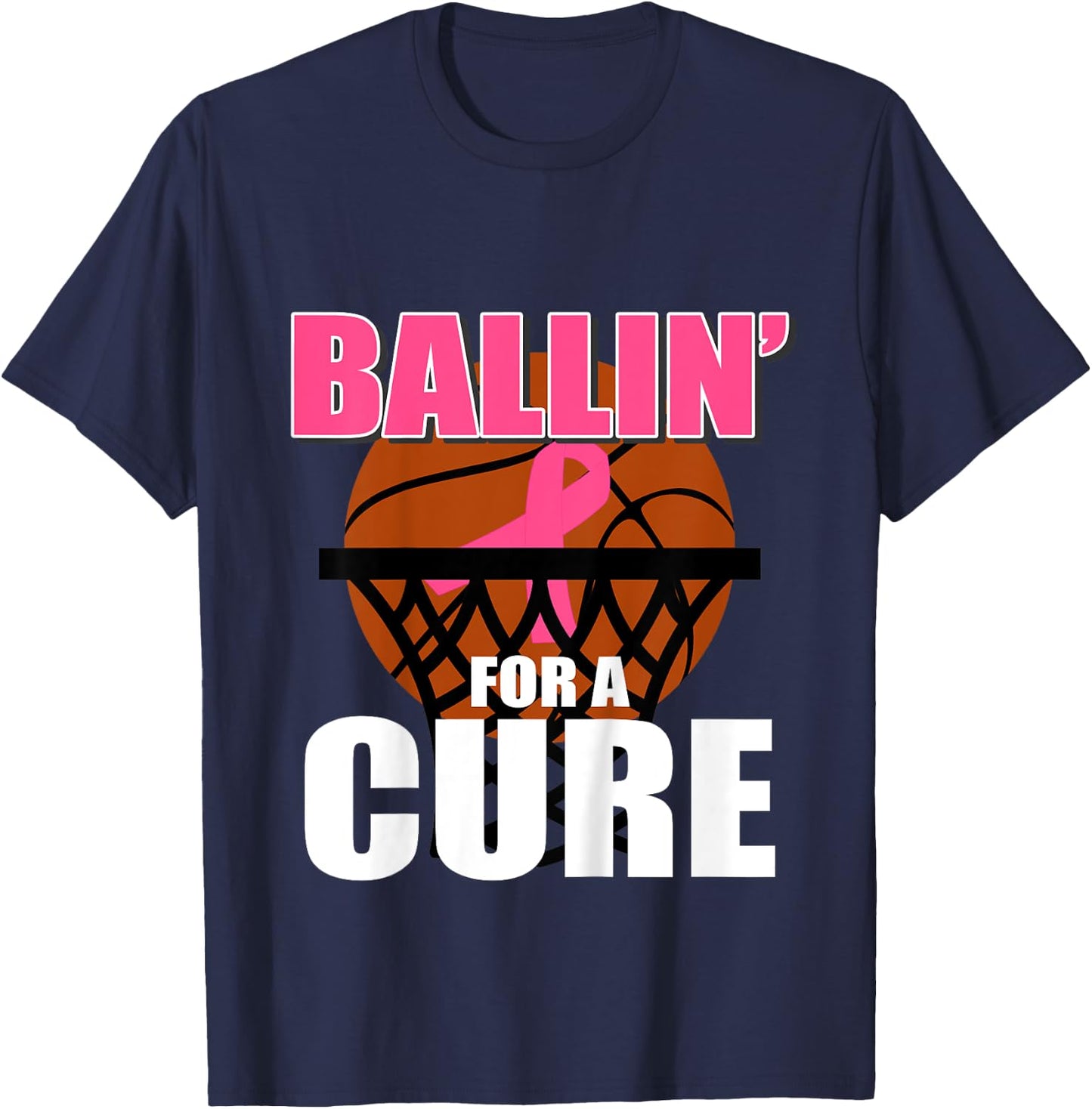 Kids Basketball Breast Cancer Pink Ribbon for Boys Girls Children T-Shirt - T-Shirt | Navy