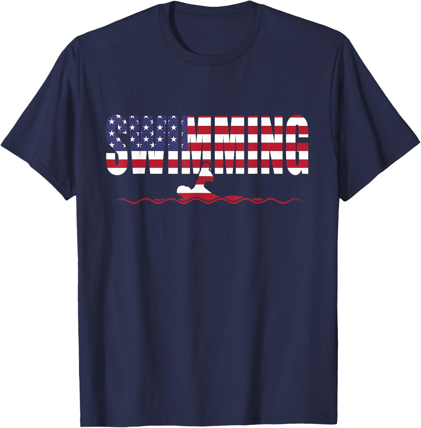 Swimming American Flag USA Flag Sport Team Fan T-Shirt - T-Shirt | Navy