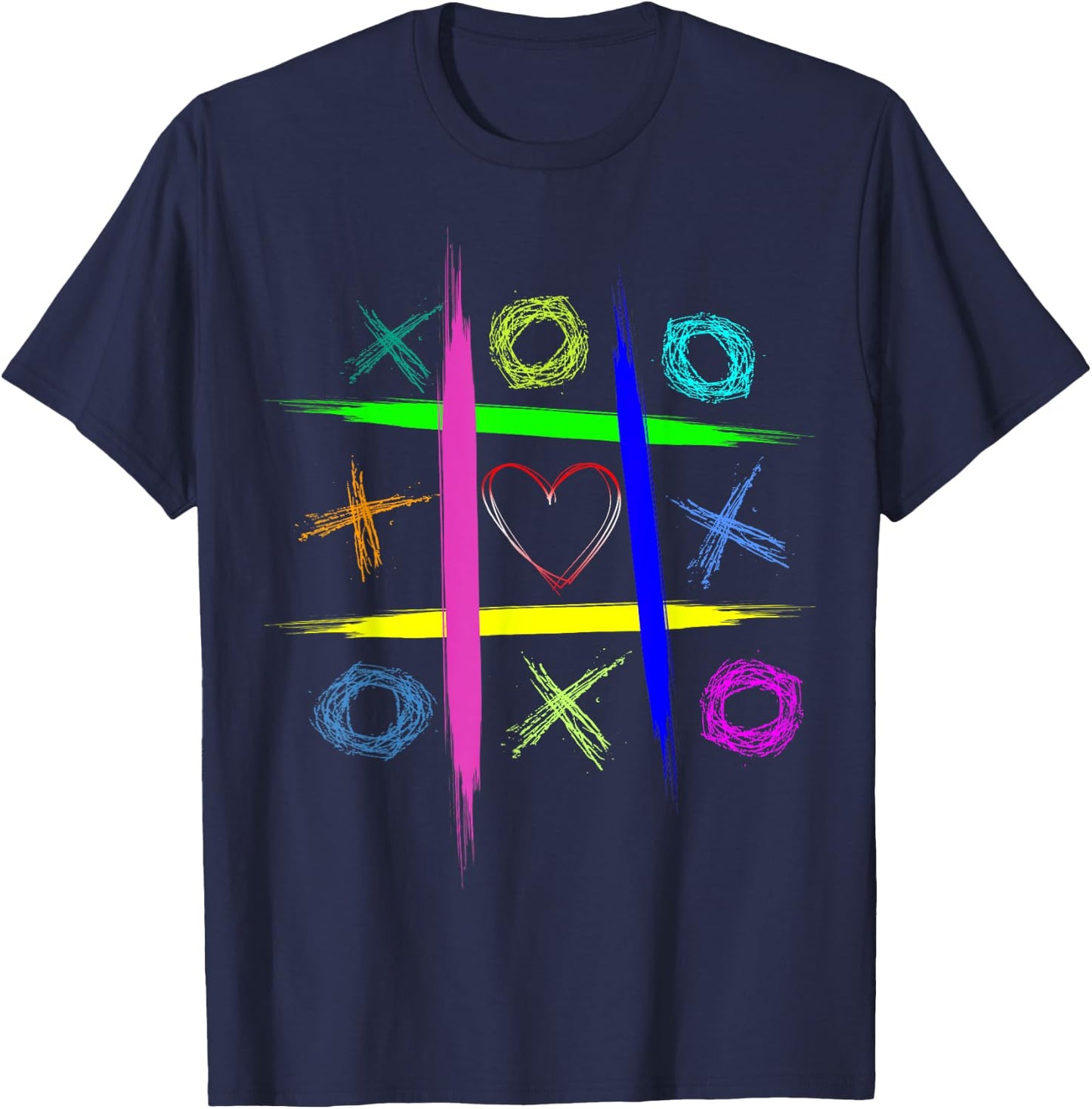 Ultimate Tic tac toe board game colorful & heart hugs kisses T-Shirt - T-Shirt | Navy
