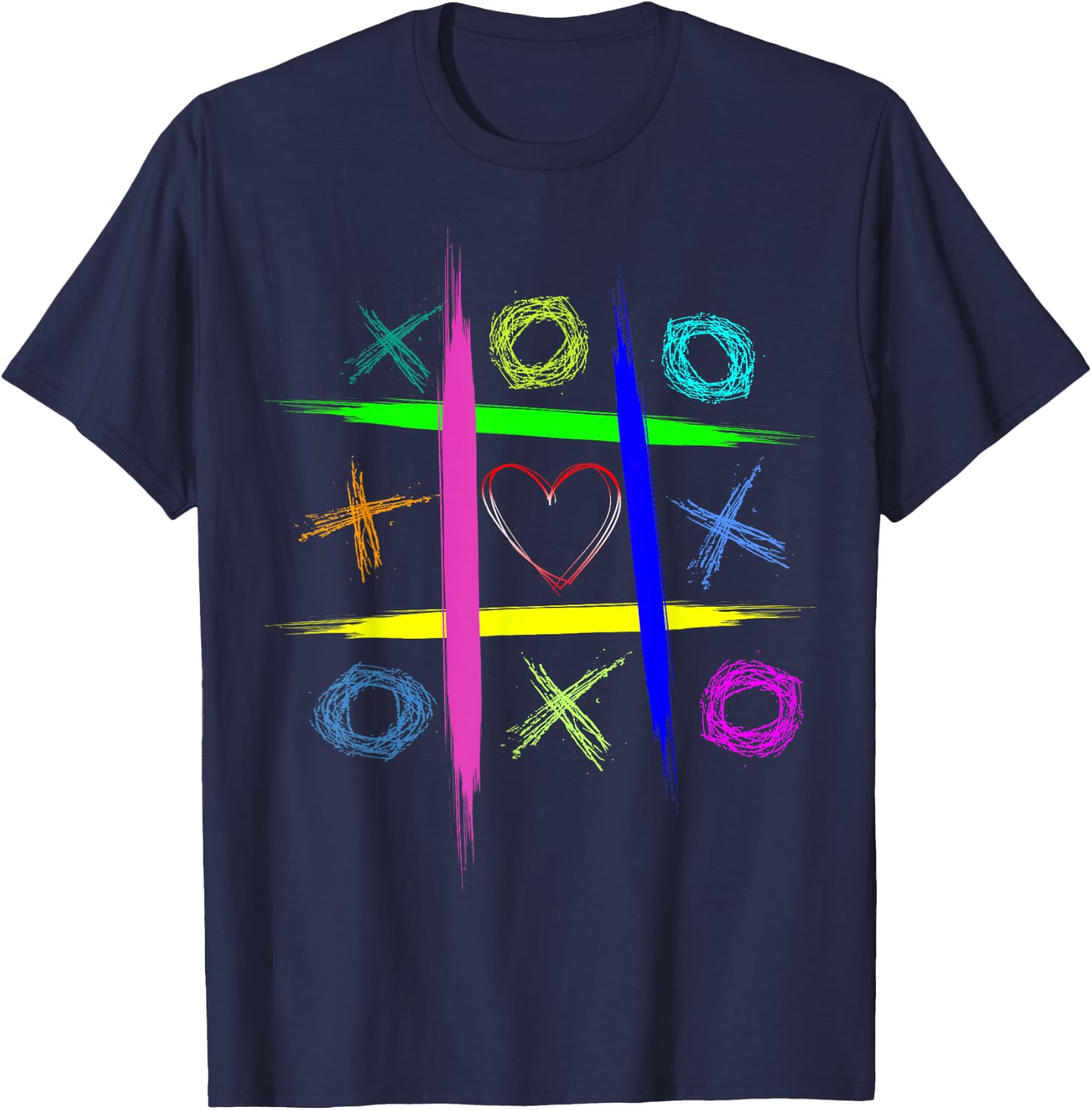 Ultimate Tic tac toe board game colorful & heart hugs kisses T-Shirt - T-Shirt | Navy