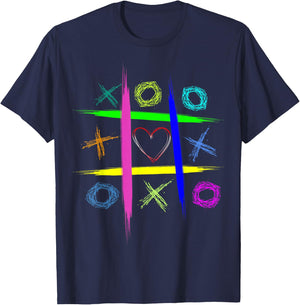 Ultimate Tic tac toe board game colorful & heart hugs kisses T-Shirt - T-Shirt | Navy
