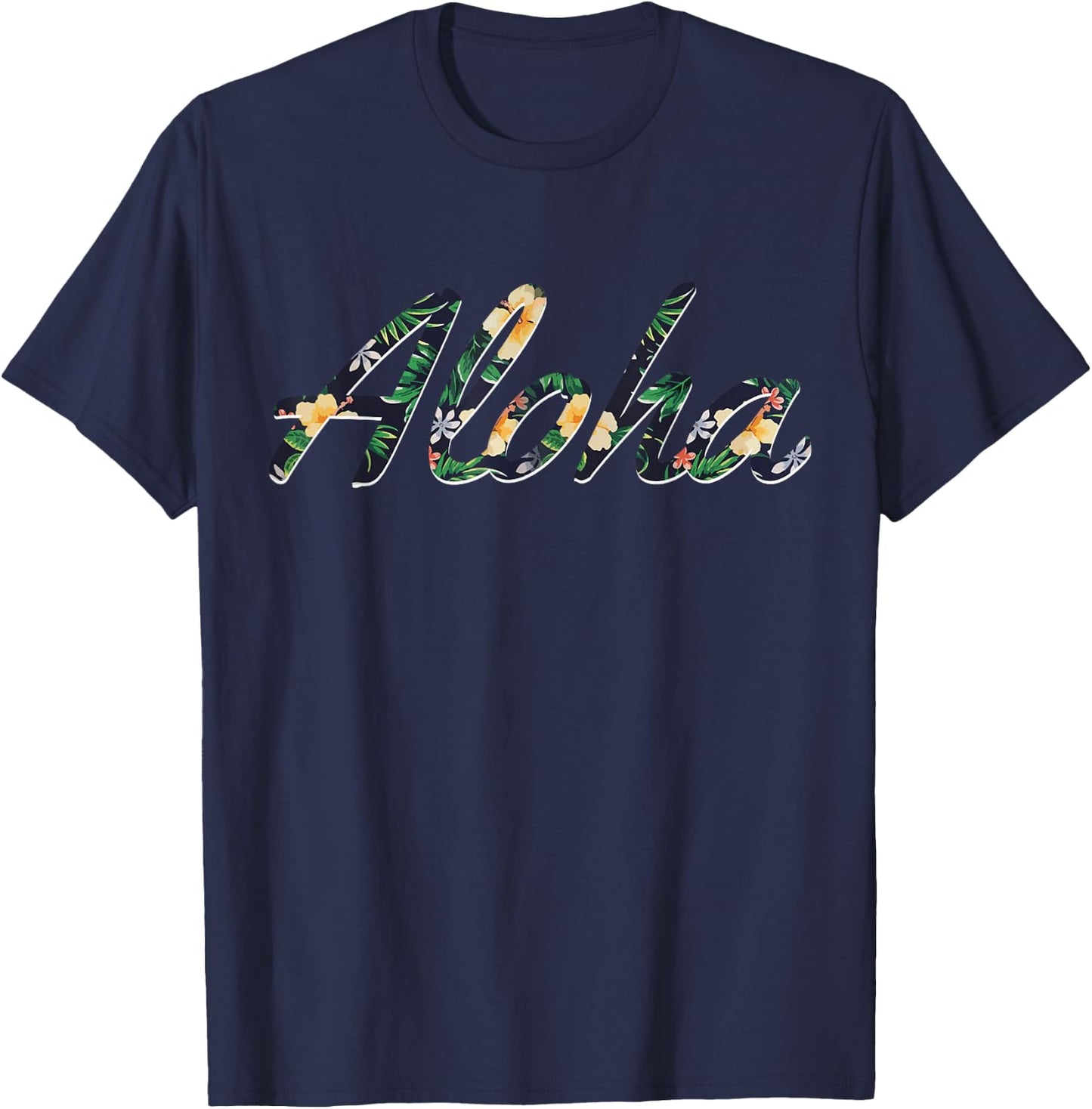 Aloha Vintage Floral Tropical Hawaii Gift T-Shirt - T-Shirt | Navy