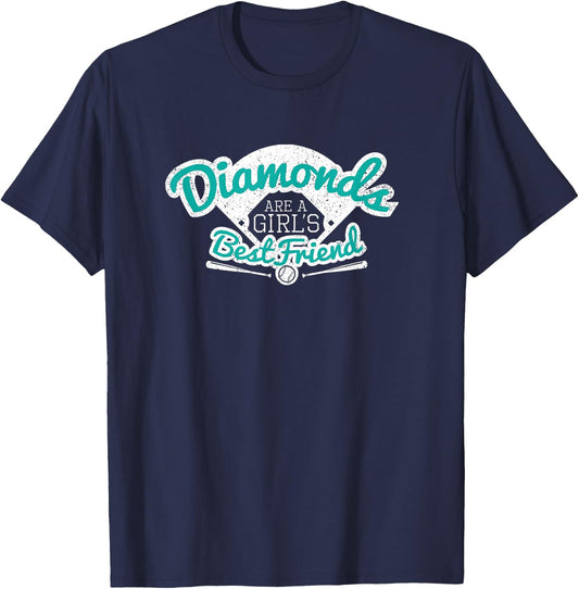Softball Diamonds are a Girl's Best Friend shirt gift teal T-Shirt - T-Shirt | Navy