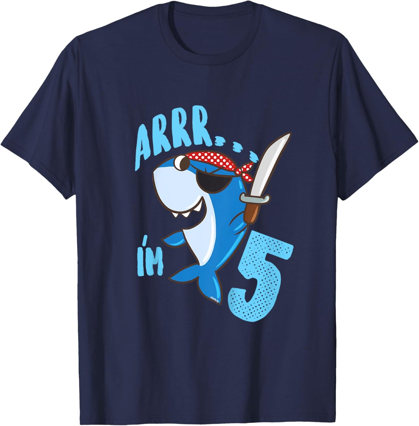 Kids 5th Birthday Gift Boys Shark Pirate 5 Years T-Shirt - T-Shirt | Navy