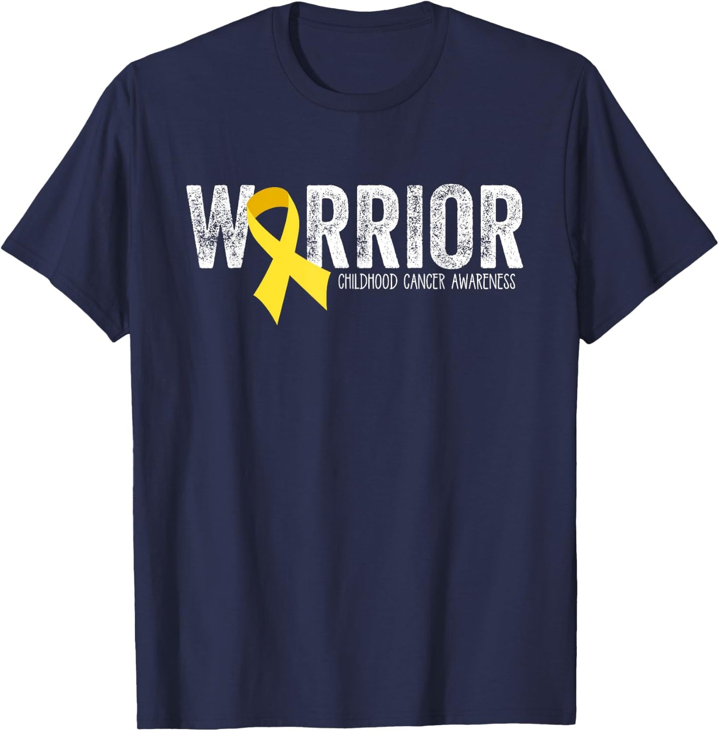 Warrior Childhood Cancer Awareness Ribbon Child Kids T-Shirt - T-Shirt | Navy