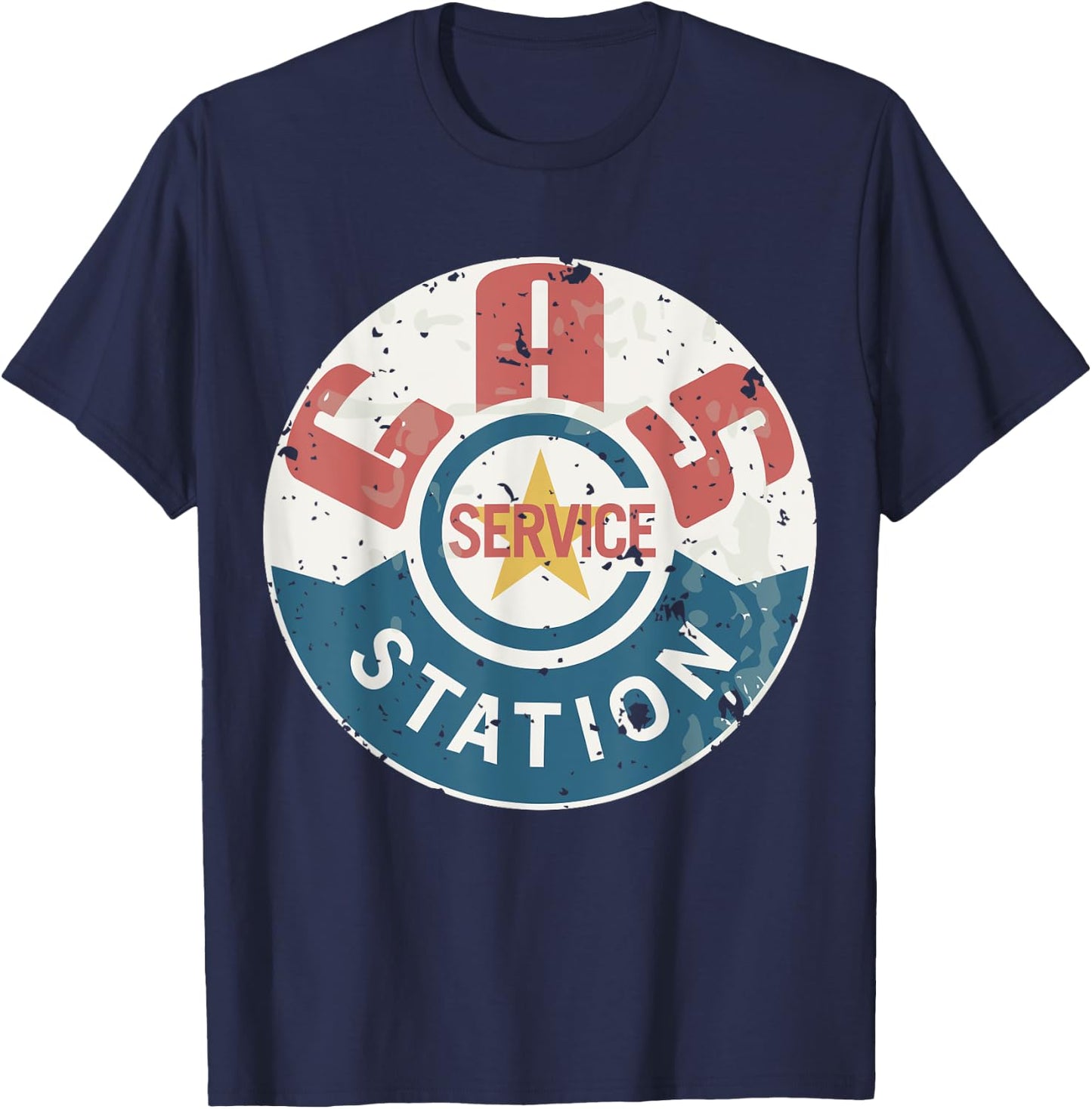 Vintage Gas Station (distressed shirts women & men) T-Shirt - T-Shirt | Navy