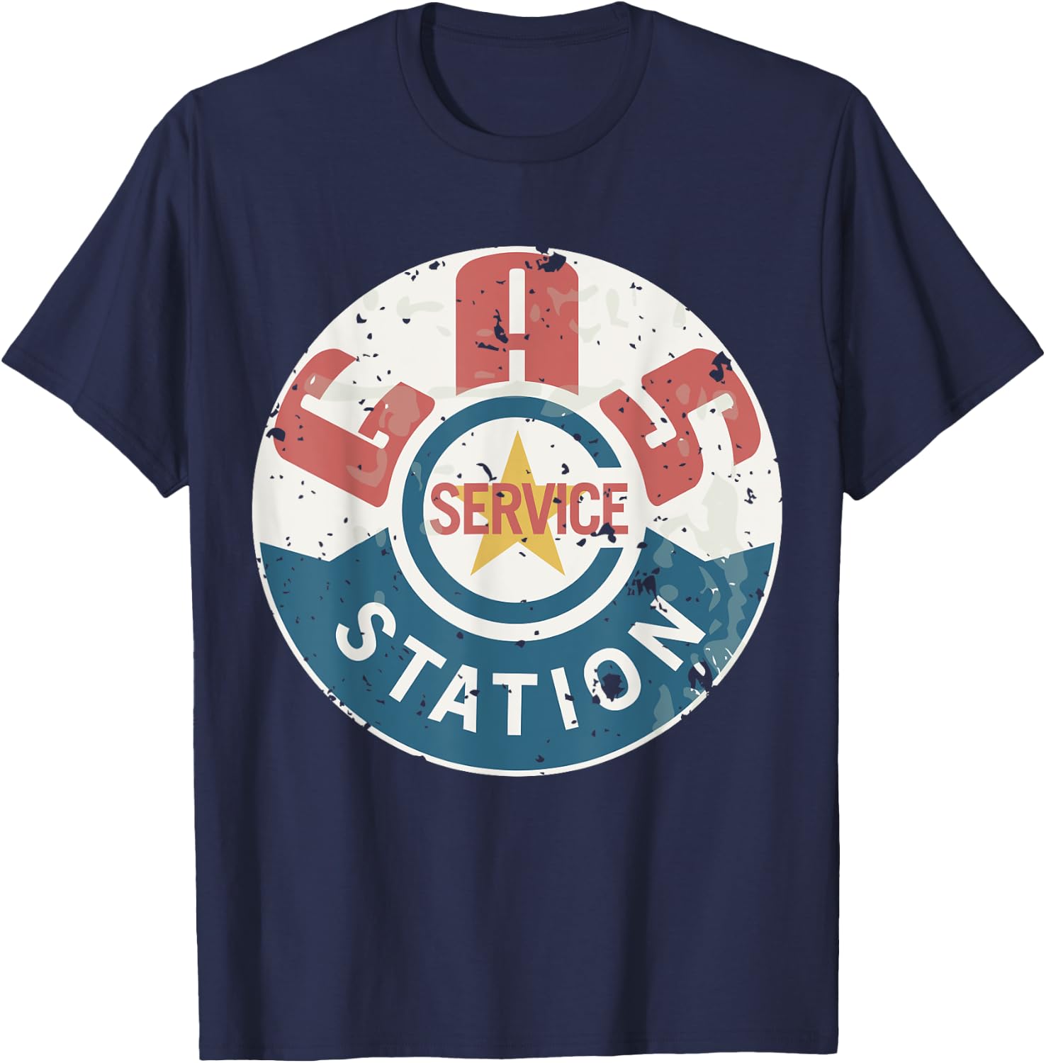 Vintage Gas Station (distressed shirts women & men) T-Shirt - T-Shirt | Navy