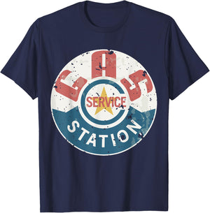 Vintage Gas Station (distressed shirts women & men) T-Shirt - T-Shirt | Navy