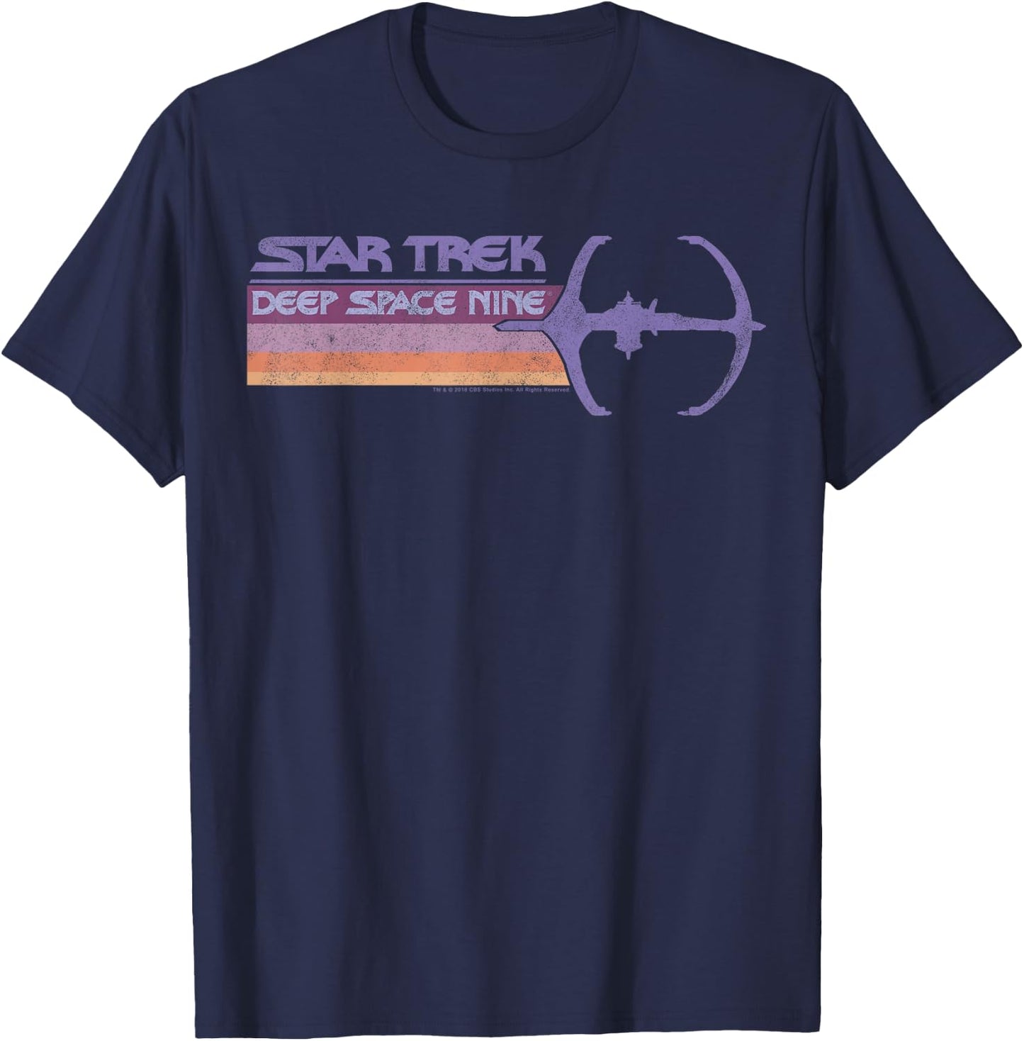 Star Trek DS9 Pastel Retro Rainbow Stripe T-Shirt - T-Shirt | Navy