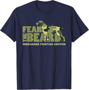 Fear the Beard - Camo Wirehaired Pointing Griffon Hunting T-Shirt - T-Shirt | Navy