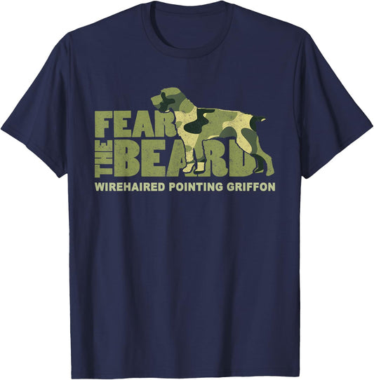 Fear the Beard - Camo Wirehaired Pointing Griffon Hunting T-Shirt - T-Shirt | Navy