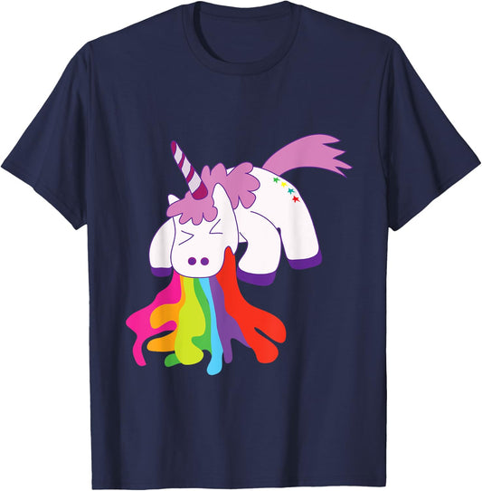 Unicorn Puking Rainbows Graphic T shirt Funny Rainbow Puke T-Shirt - T-Shirt | Navy