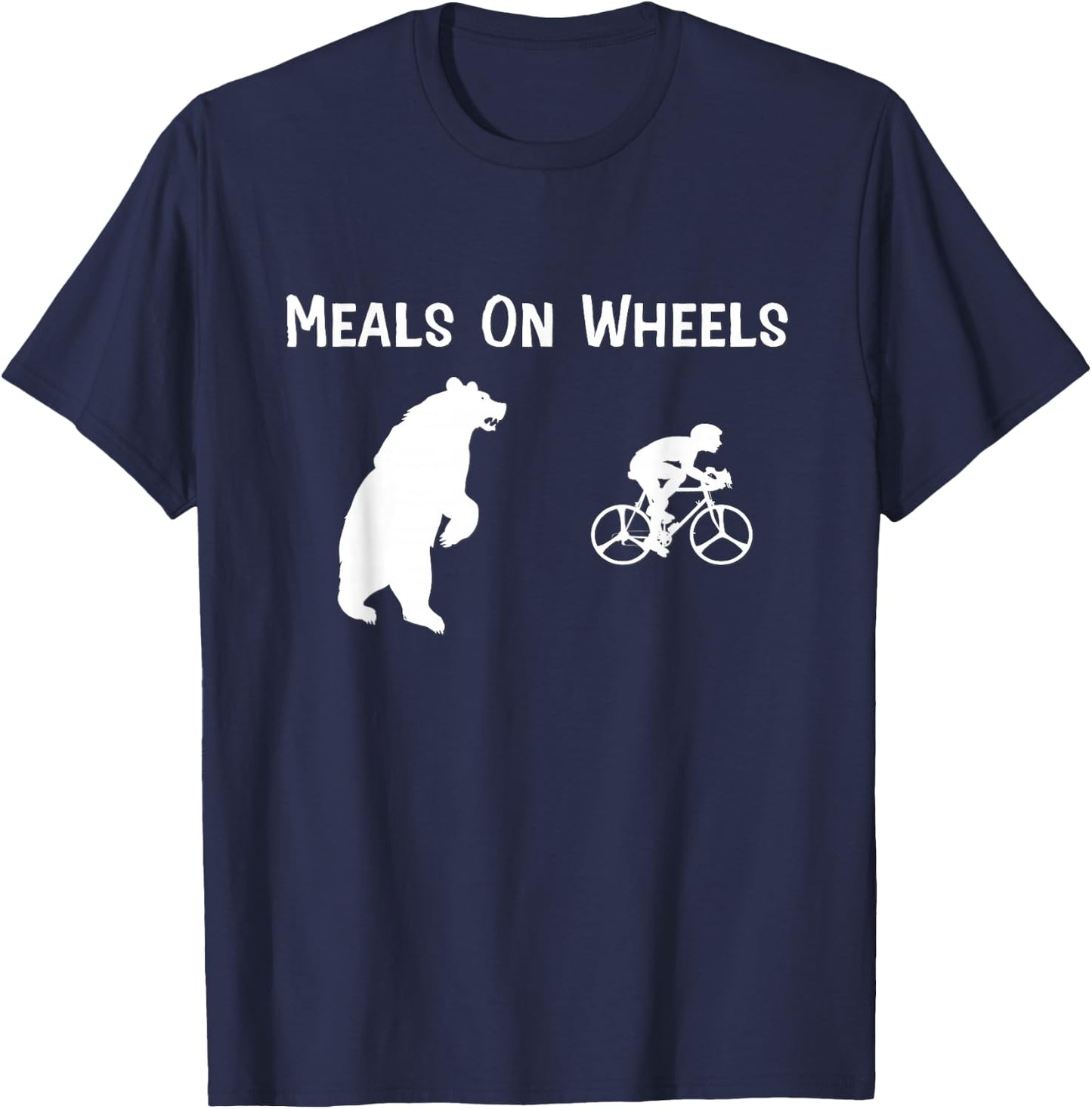 Funny Bear Chasing Bike Rider Meals On Wheels T-Shirt - T-Shirt | Navy