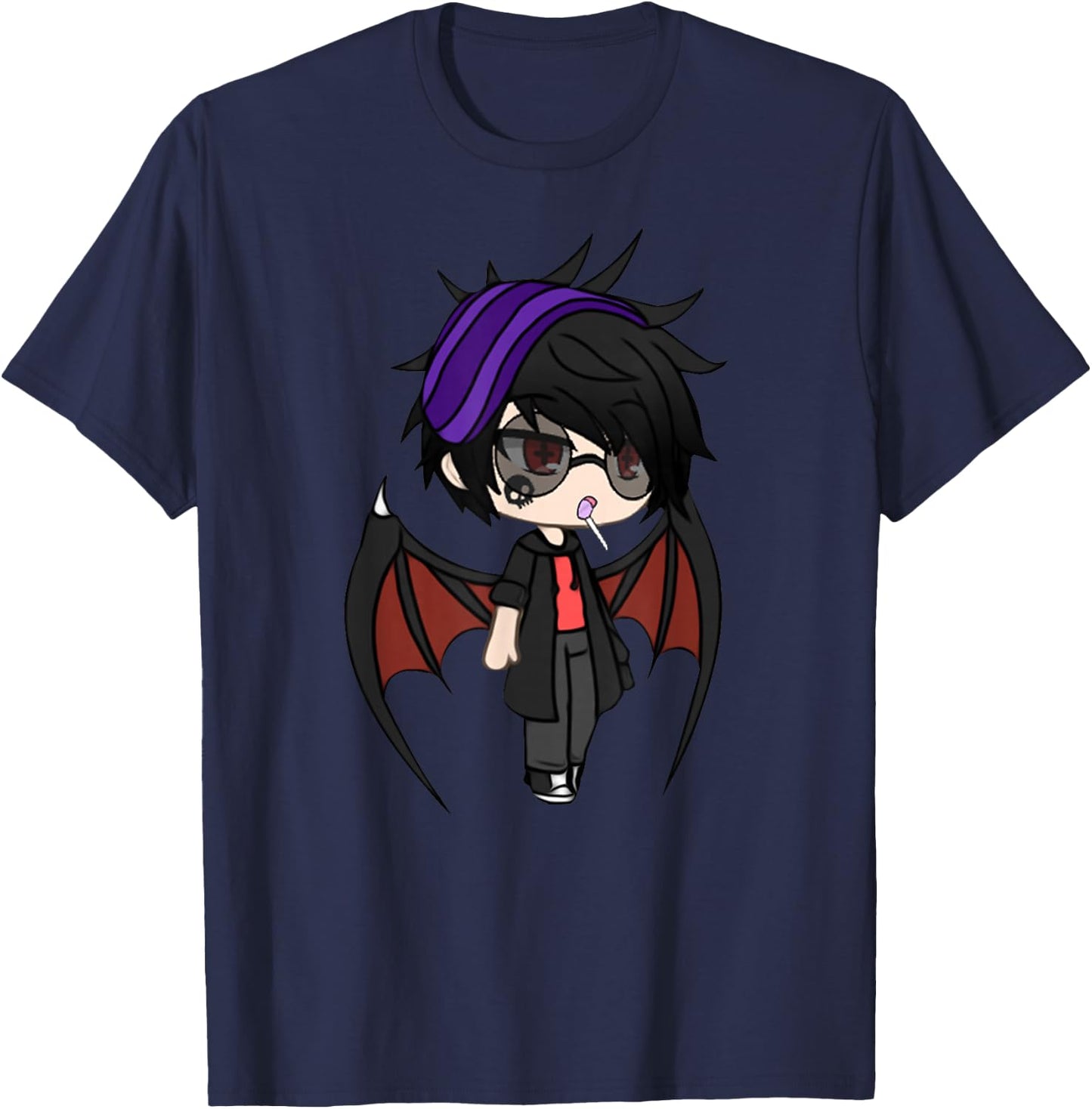 Cute Chibi style Kawaii Anime Vamp Boy with Vampire Wings T-Shirt - T-Shirt | Navy