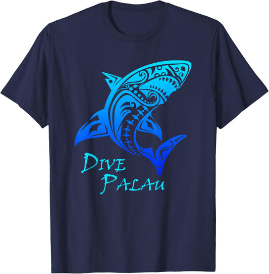 Dive Palau Vintage Retro Tribal Shark Vacation T-Shirt - T-Shirt | Navy
