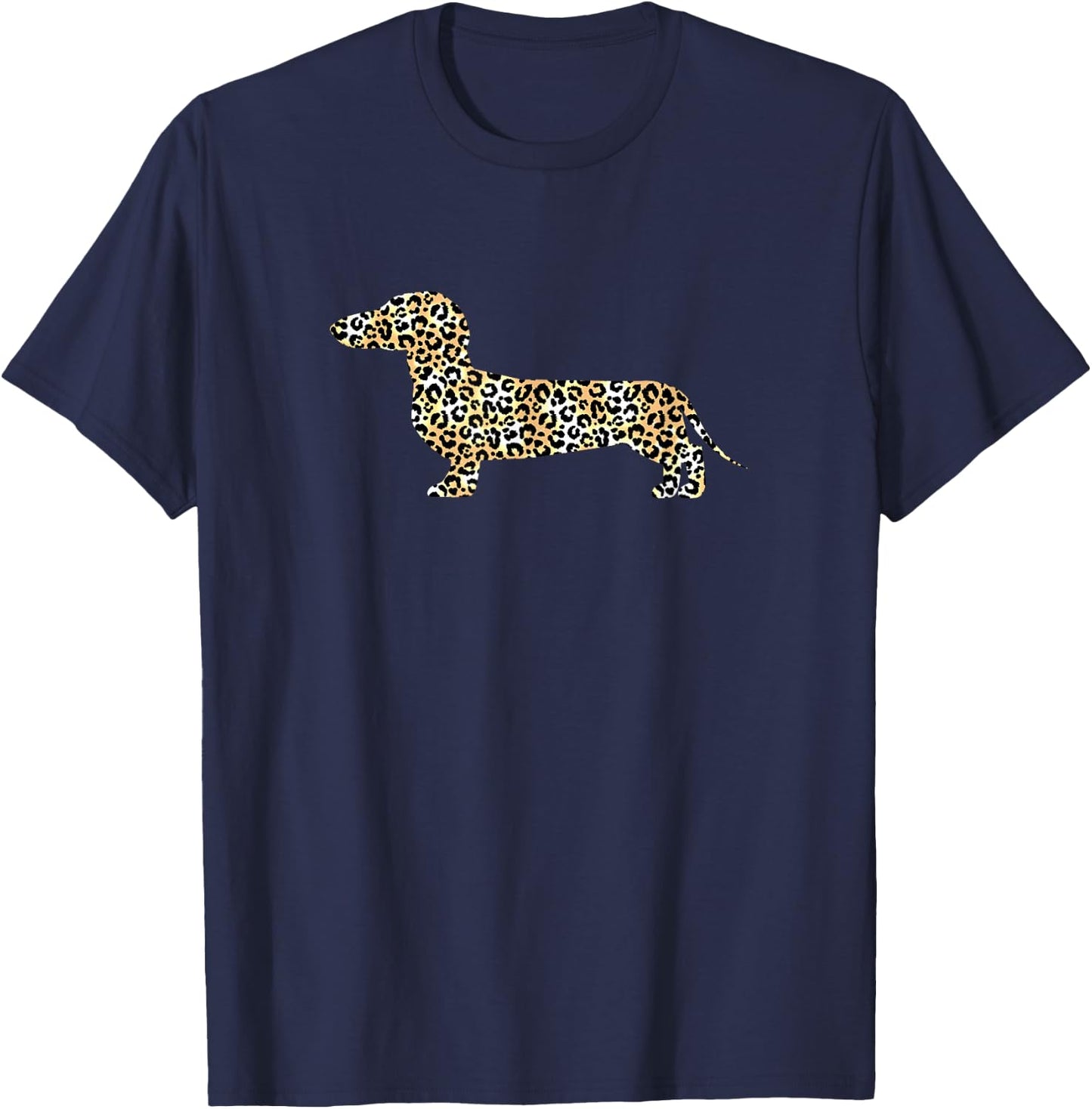 Leopard Print Dachshund Design for Stylish Dog Lovers T-Shirt - T-Shirt | Navy
