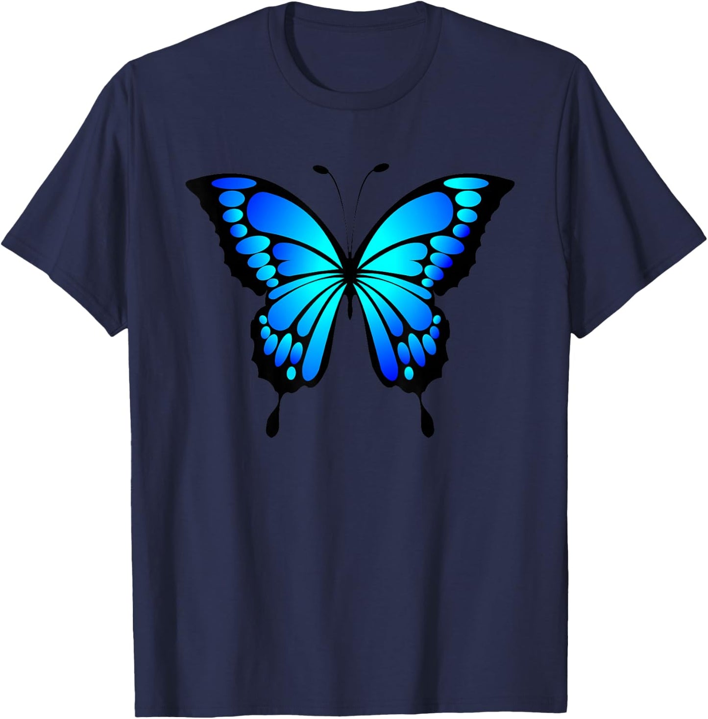 Cute Colorful Blue Butterfly Small T-Shirt - T-Shirt | Navy
