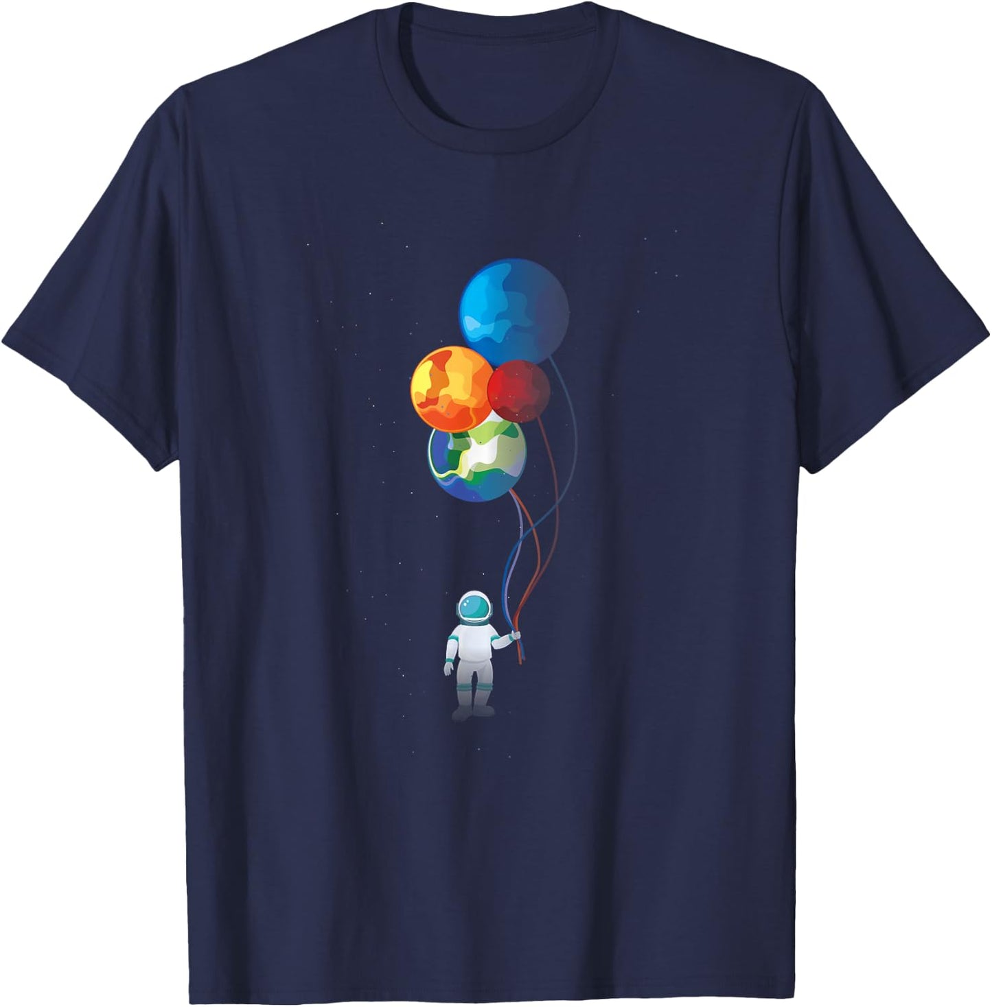 Astronaut in Space Holding Planet Balloon Cute Gift T-Shirt - T-Shirt | Navy