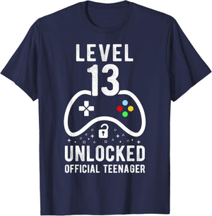 Official Teenager 13th Birthday Level 13 Unlocked T-Shirt - T-Shirt | Navy
