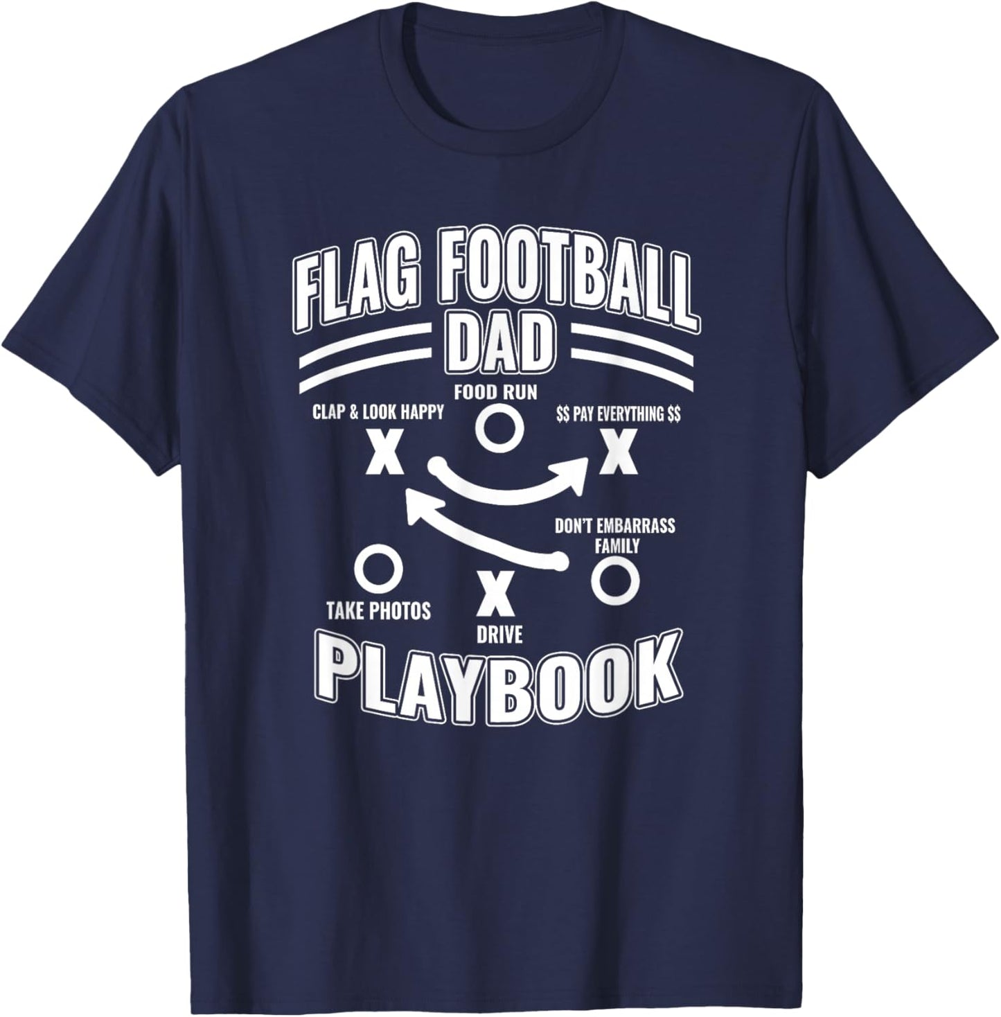 Flag Football Dad Playbook Proud Sports Father Humor Design T-Shirt - T-Shirt | Navy