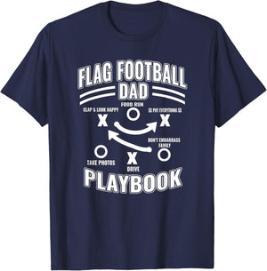 Flag Football Dad Playbook Proud Sports Father Humor Design T-Shirt - T-Shirt | Navy