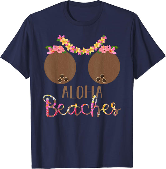 Coconut Bra Flower Boobs Hawaii Aloha Beaches Funny Women T-Shirt - T-Shirt | Navy