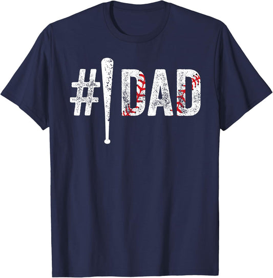 Number One Baseball Dad for Fathers Day #1 Daddy Funny T-Shirt - T-Shirt | Navy