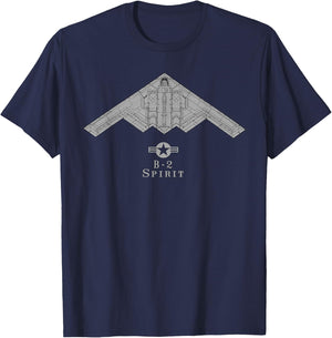 B-2 Spirit Stealth Bomber Tech Drawing Military Airplane T-Shirt - T-Shirt | Navy