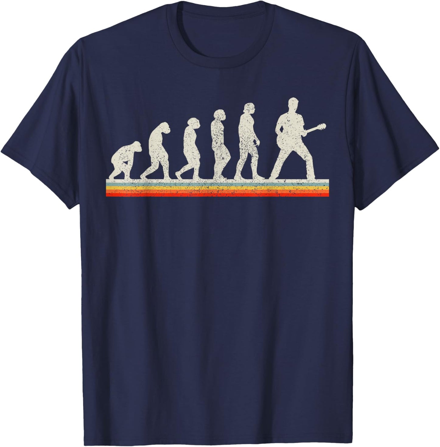 Guitar Player Evolution Vintage Retro Funny Guitar Gift T-Shirt - T-Shirt | Navy
