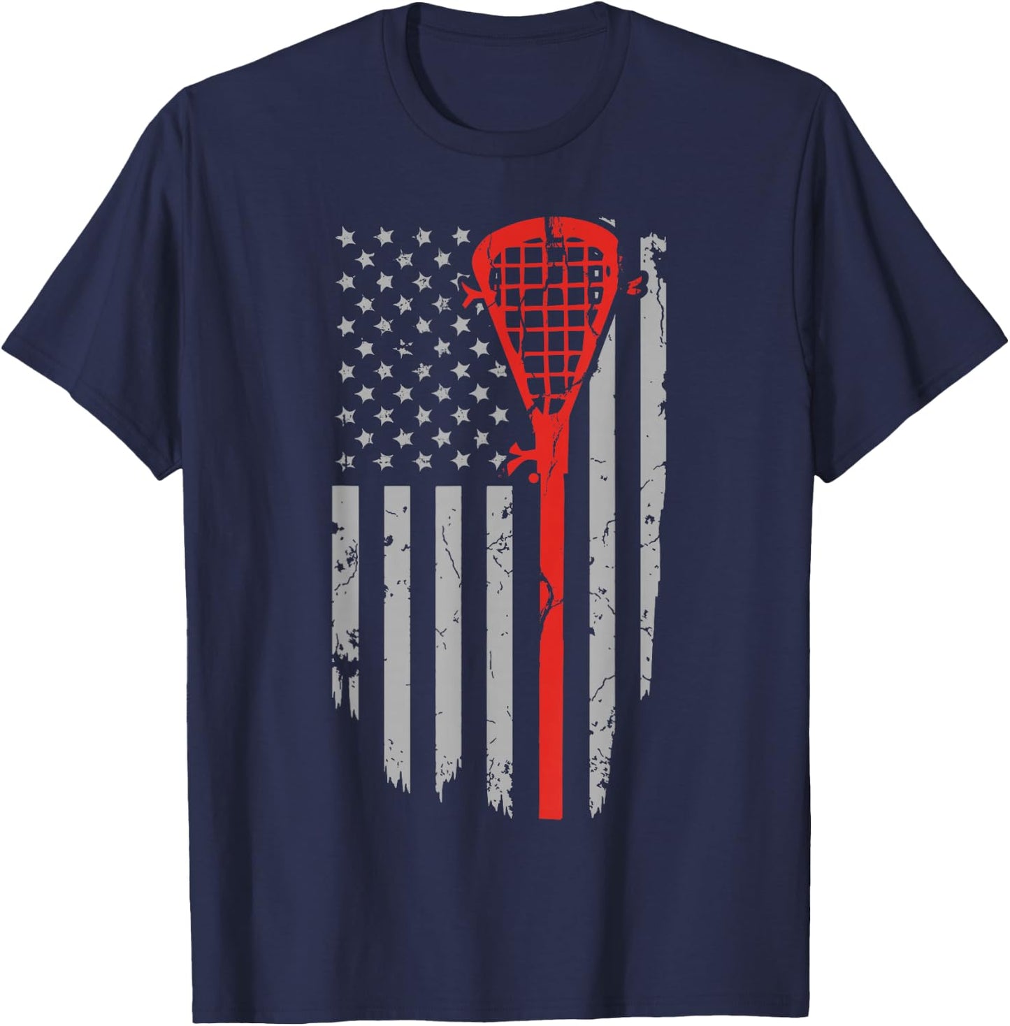 Vintage American Flag Lacrosse Youth Apparel, Boys Men USA T-Shirt - T-Shirt | Navy