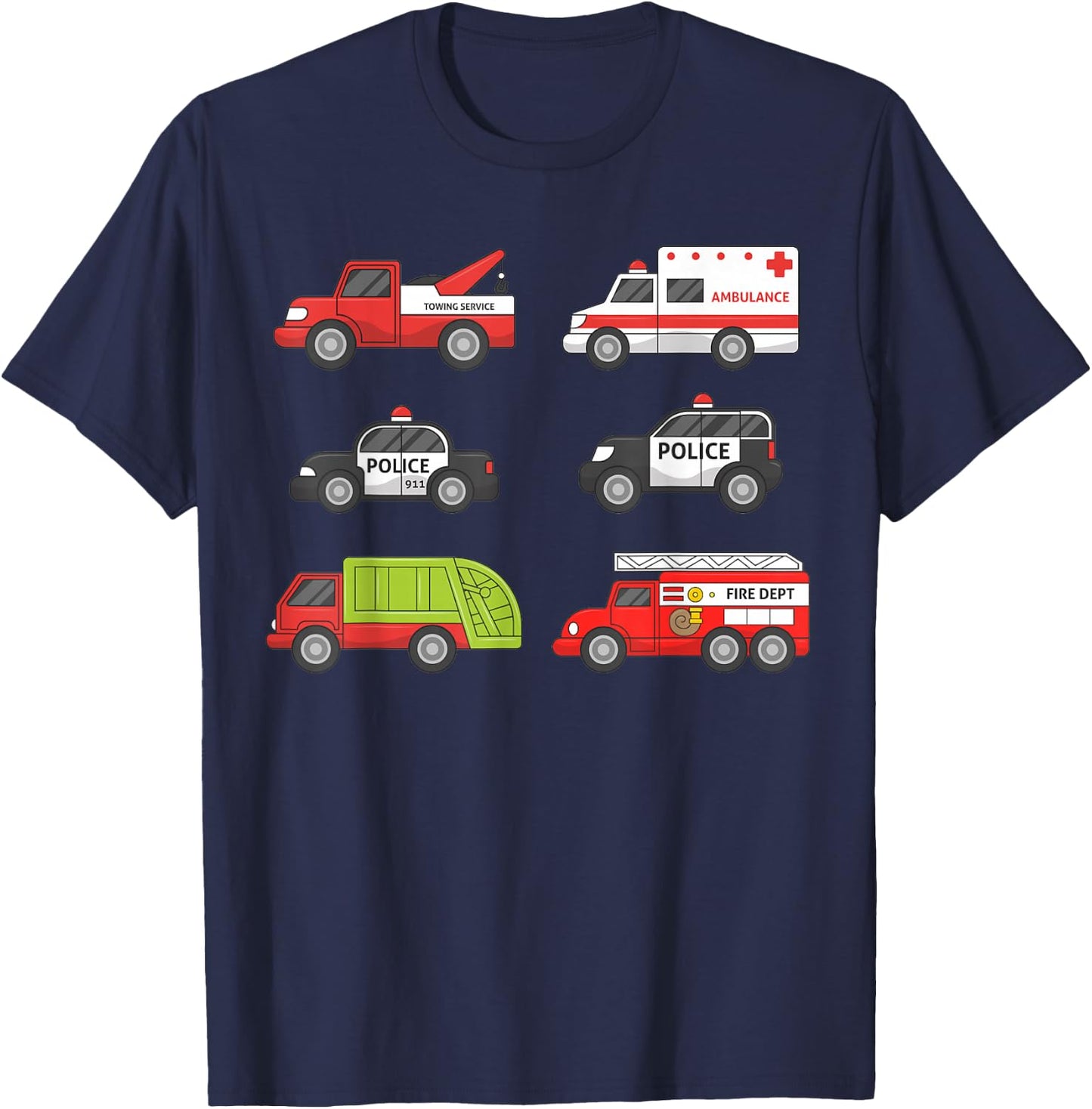 Emergency Vehicles Fire Truck Police Car Ambulance Shirt T-Shirt - T-Shirt | Navy