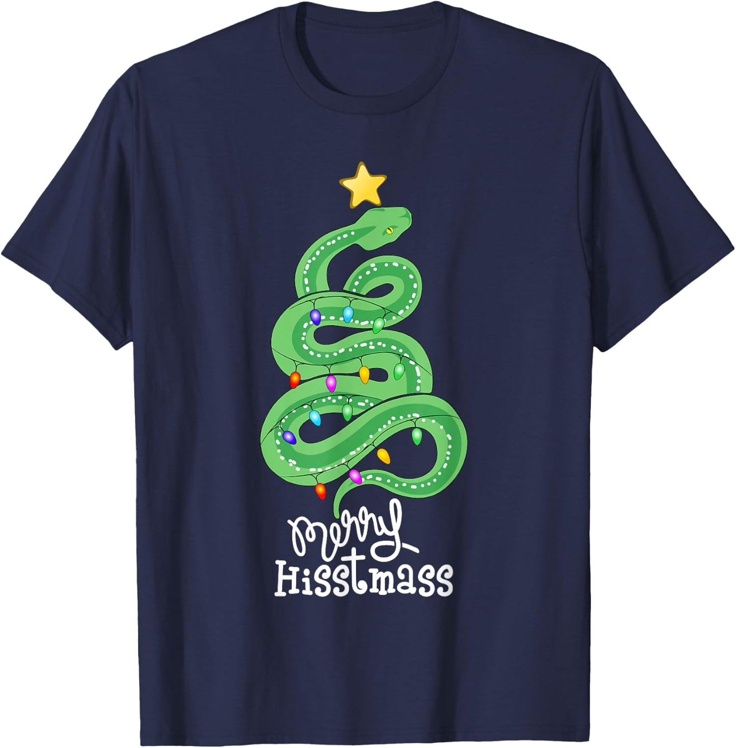 Funny Merry Hisstmass Python Snake Merry Christmas Tree T-Shirt - T-Shirt | Navy