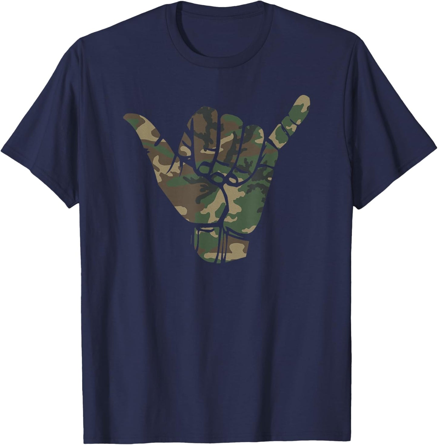 Surfs Up Camouflage Hawaii Shaka Sign Shirt Art-Retro Shaka T-Shirt - T-Shirt | Navy