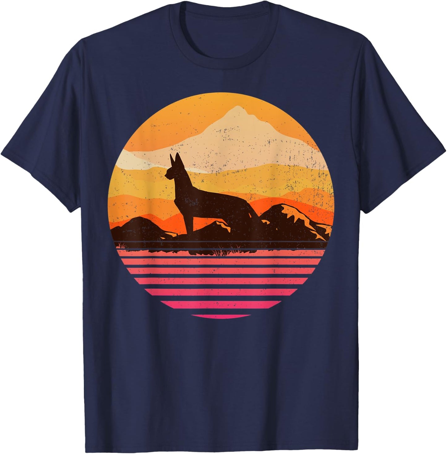 AFRICAN SERVAL Sun Mountain Vintage Retro T-Shirt - T-Shirt | Navy