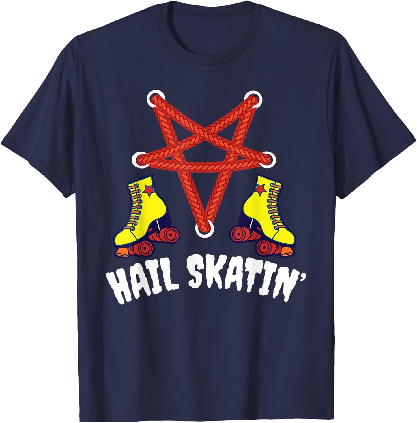 Hail Skatin' Vintage Satan Punk Skating Roller Derby T-Shirt - T-Shirt | Navy