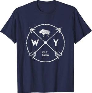 Wyoming Adventure Est 1890 Buffalo Arrows State Hometown T-Shirt - T-Shirt | Navy