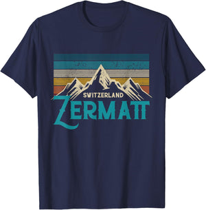 Zermatt Switzerland Vintage Mountains Ski Souvenir Gift T-Shirt - T-Shirt | Navy