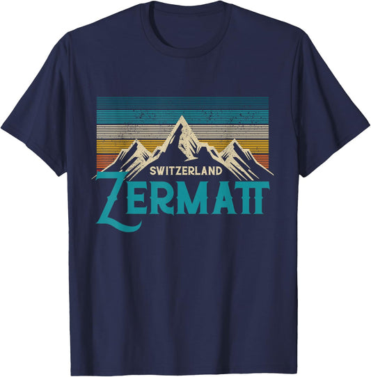 Zermatt Switzerland Vintage Mountains Ski Souvenir Gift T-Shirt - T-Shirt | Navy