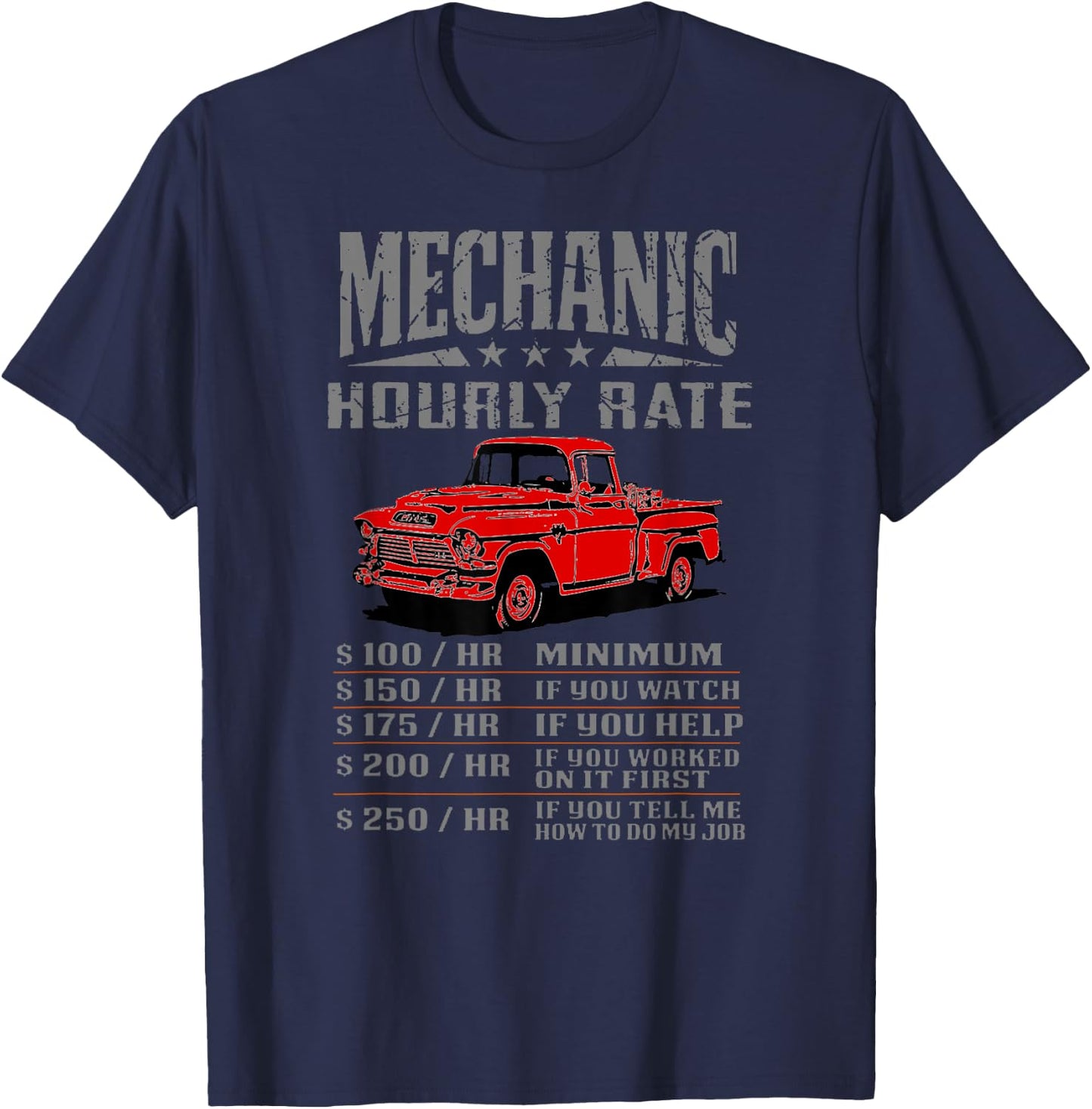 Funny Auto Mechanic Hourly Rate Gift Labor Rates T-Shirt - T-Shirt | Navy