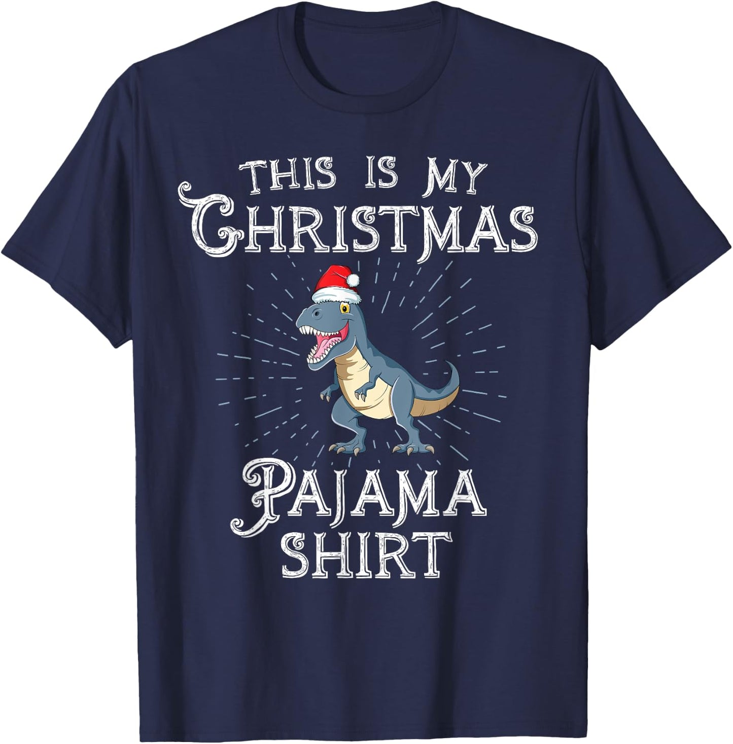 Retro This Is My Christmas Pajama TRex Dinosaur Christmas T-Shirt - T-Shirt | Navy