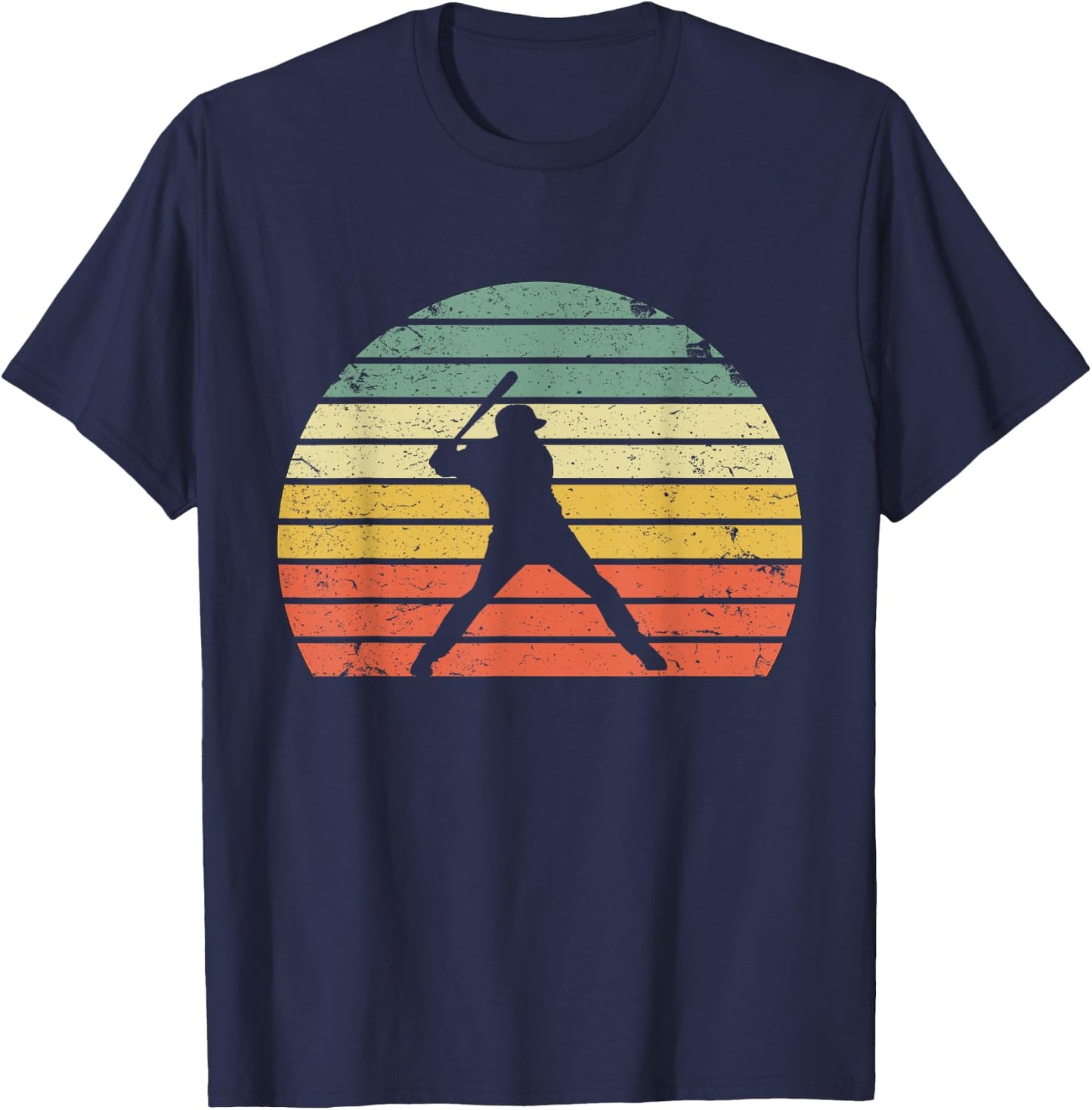 Vintage Baseball Shirt Batter Swinging Retro Sunset T-Shirt - T-Shirt | Navy