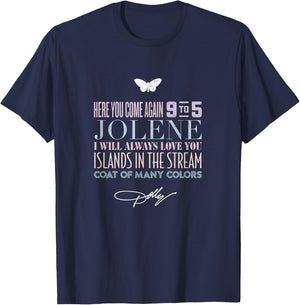 Dolly Parton Greatest Hits Adults Black Cotton Polyester Short Sleeve Small T-Shirt - T-Shirt | Navy