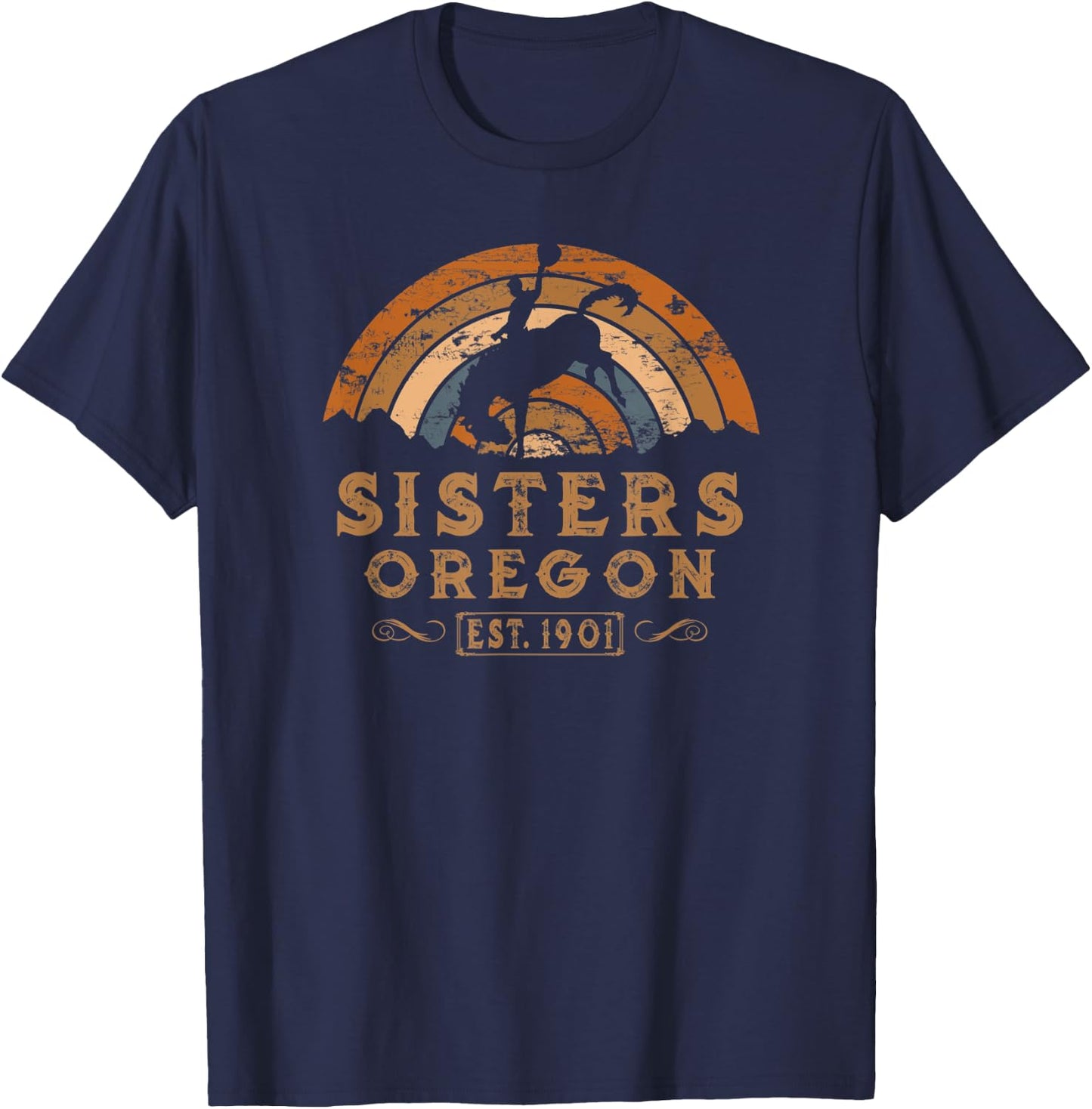 Sisters, Oregon OR retro Style Rodeo Cowboy T-Shirt - T-Shirt | Navy