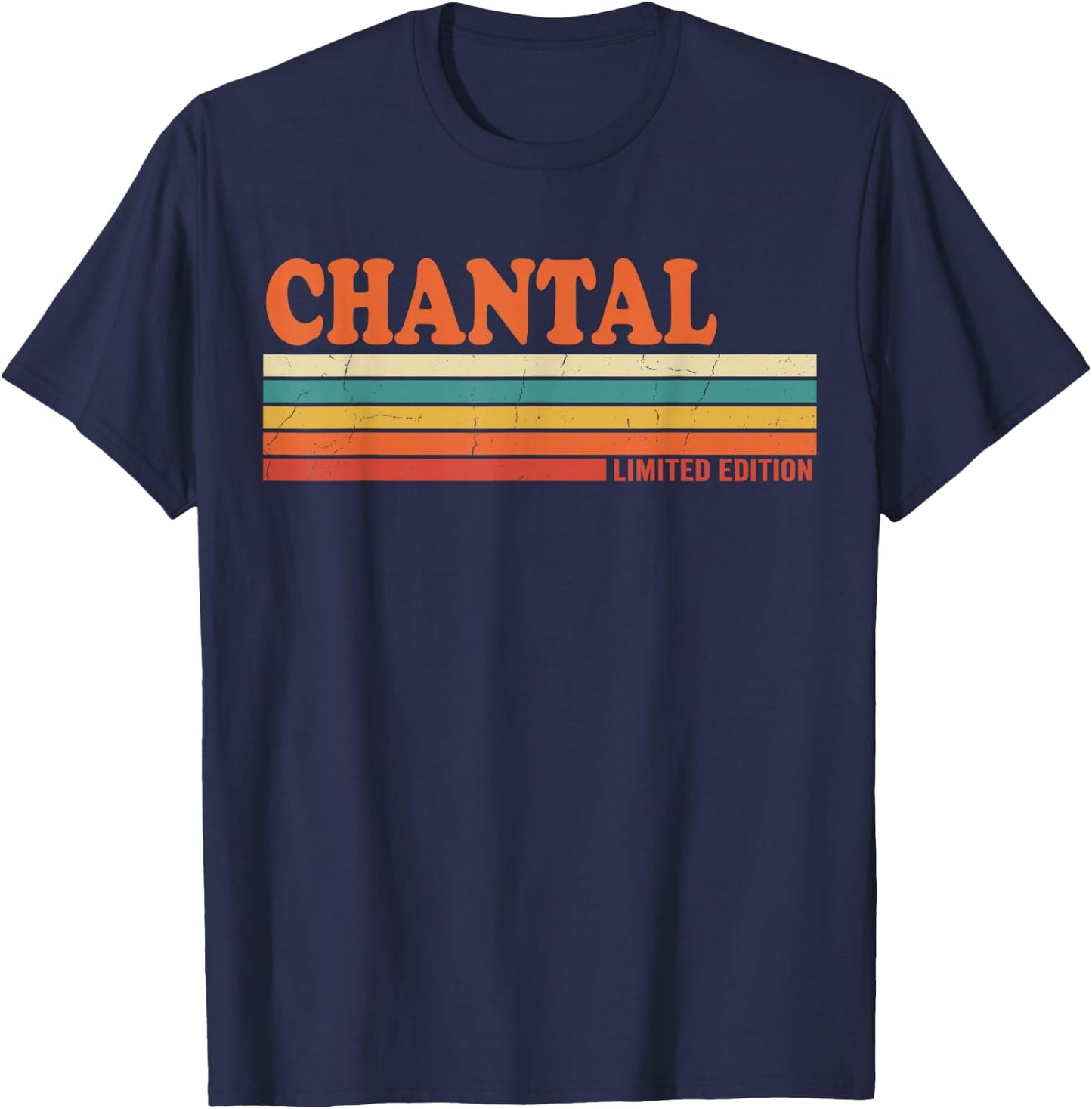 Chantal Retro Personalized First Name Vintage Stripes T-Shirt - T-Shirt | Navy