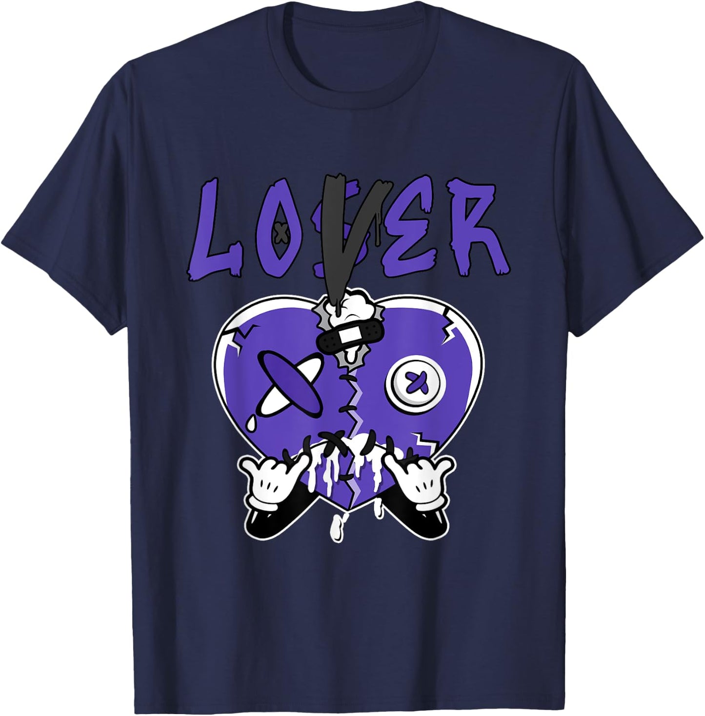 Loser Love Drip Heart Matching Black Field Purple 12s T-Shirt - T-Shirt | Navy