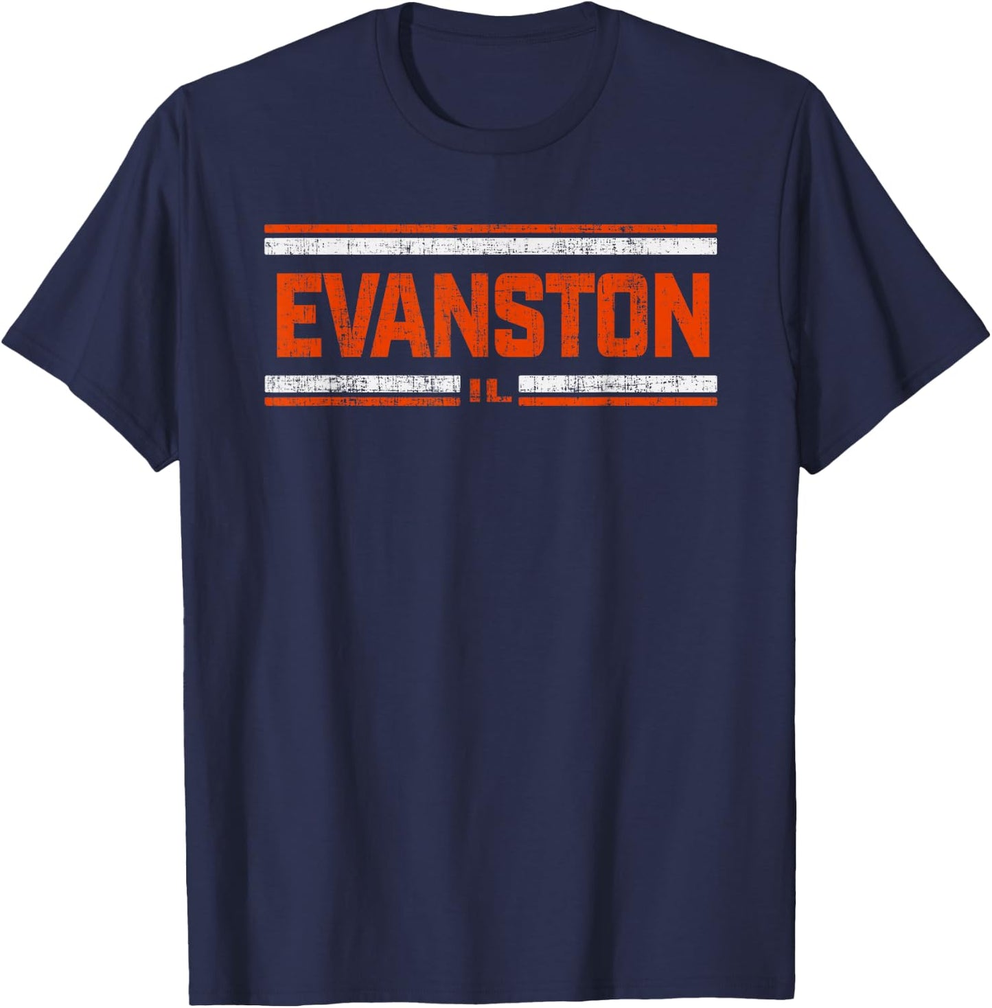 Retro Vintage Evanston IL Distressed T-Shirt - T-Shirt | Navy