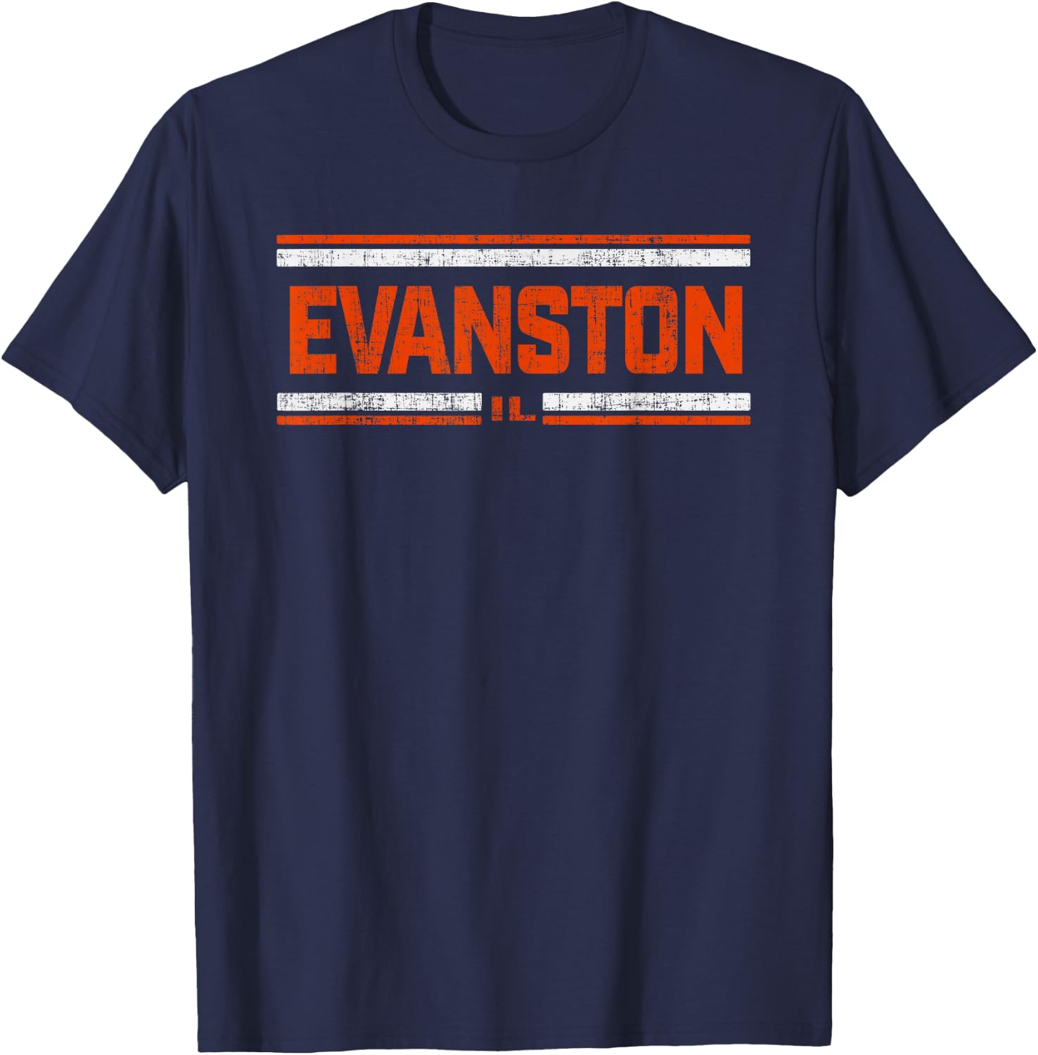 Retro Vintage Evanston IL Distressed T-Shirt - T-Shirt | Navy